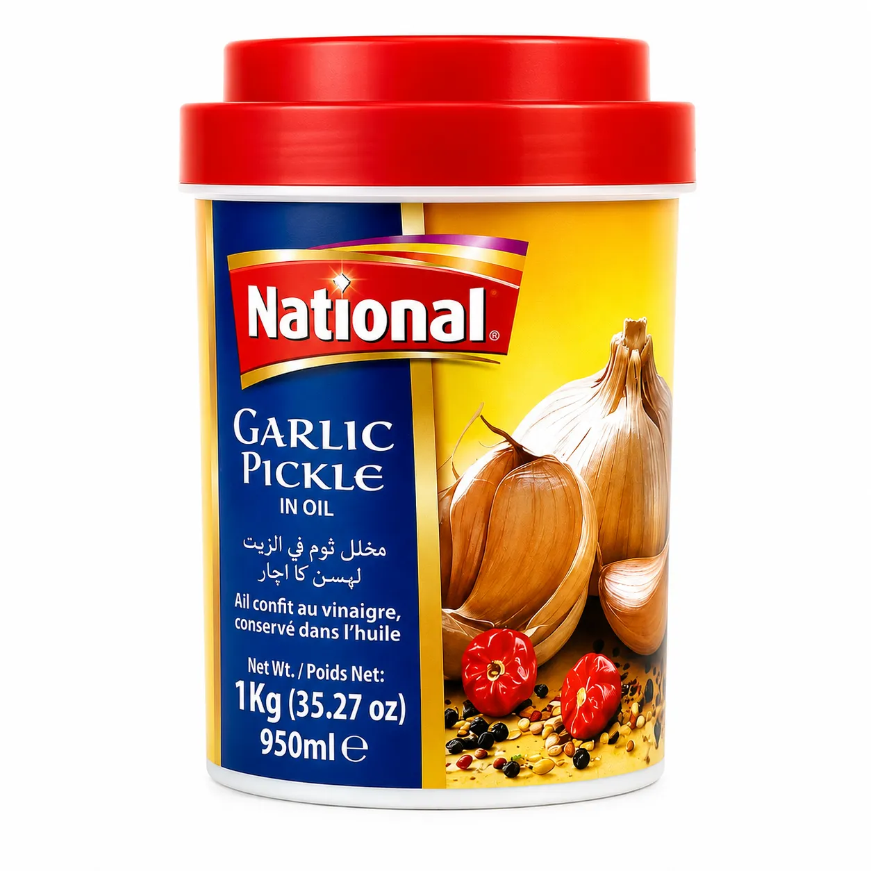 National Garlic Pickle in Oil 1kg | Traditional Spicy Garlic Achaar | Authentic Pakistani Pickle