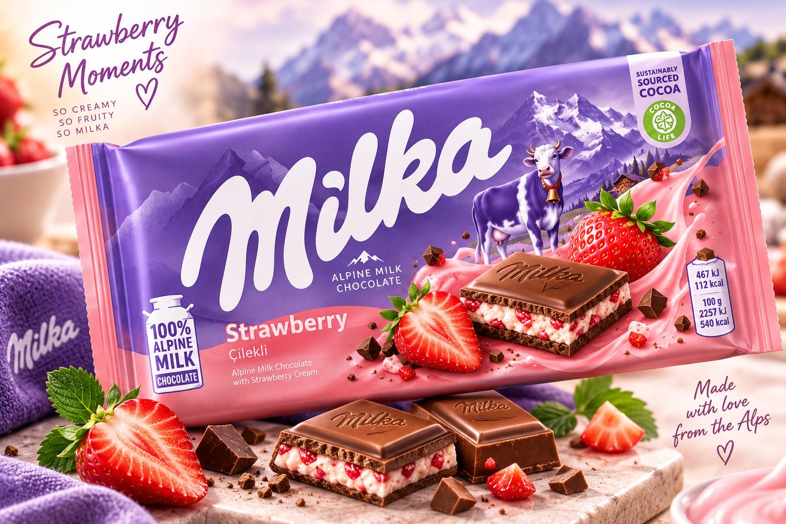 Milk Chocolate with Strawberry Filling "Milka" (100g)
