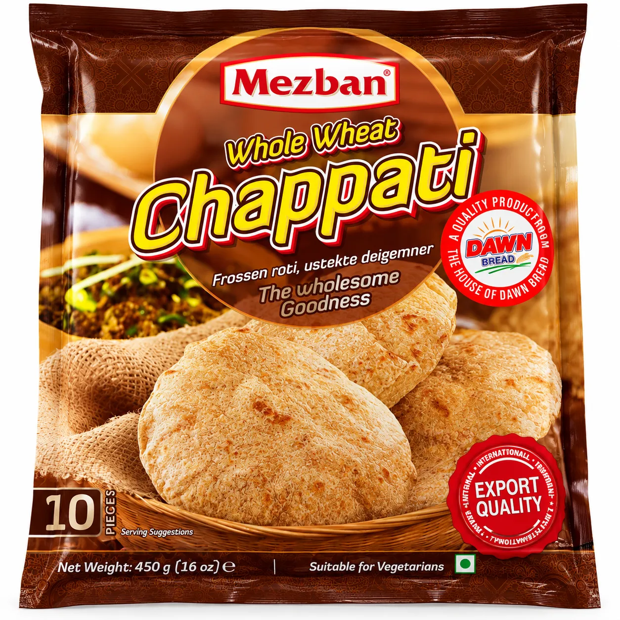 Mezban Whole Wheat Chapati – 10 Pieces (450g)