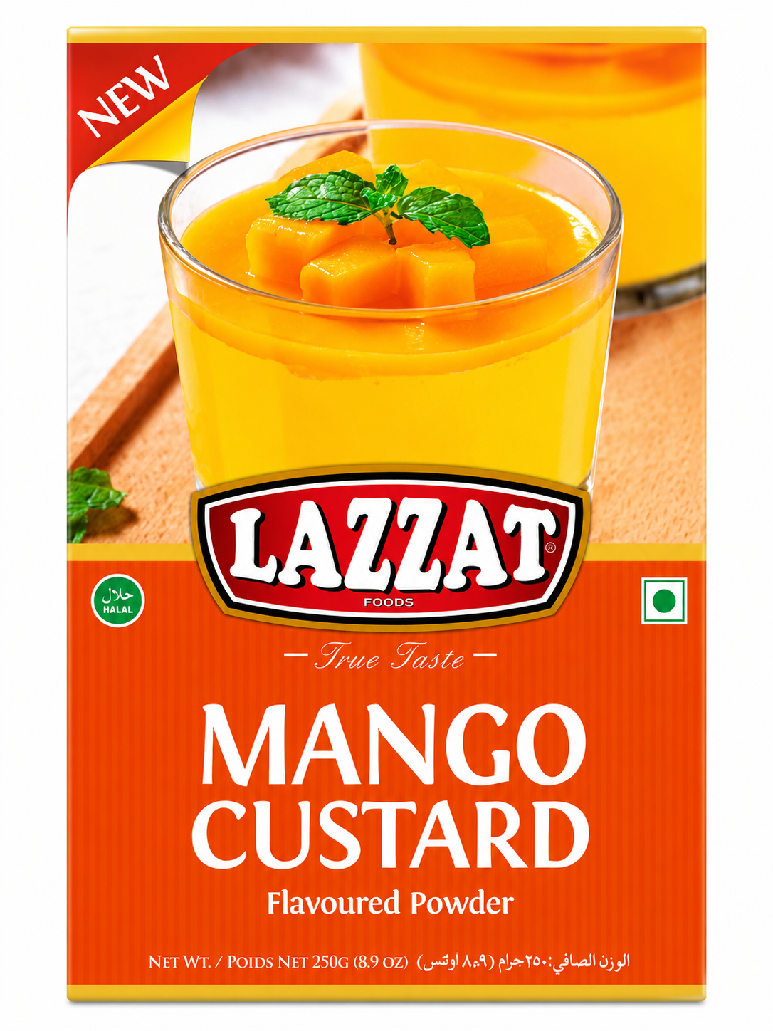Lazzat Mango Custard Flavoured Powder – 250g | Halal
