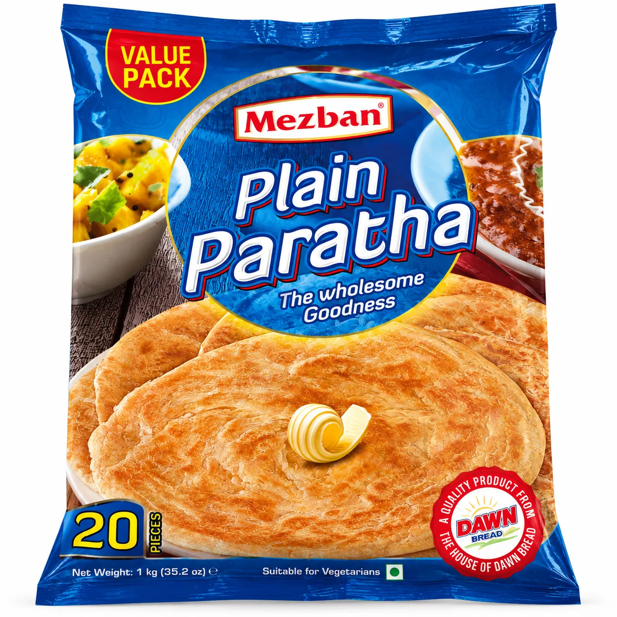 Mezban Plain Paratha Value Pack – 20 Pieces (1kg)