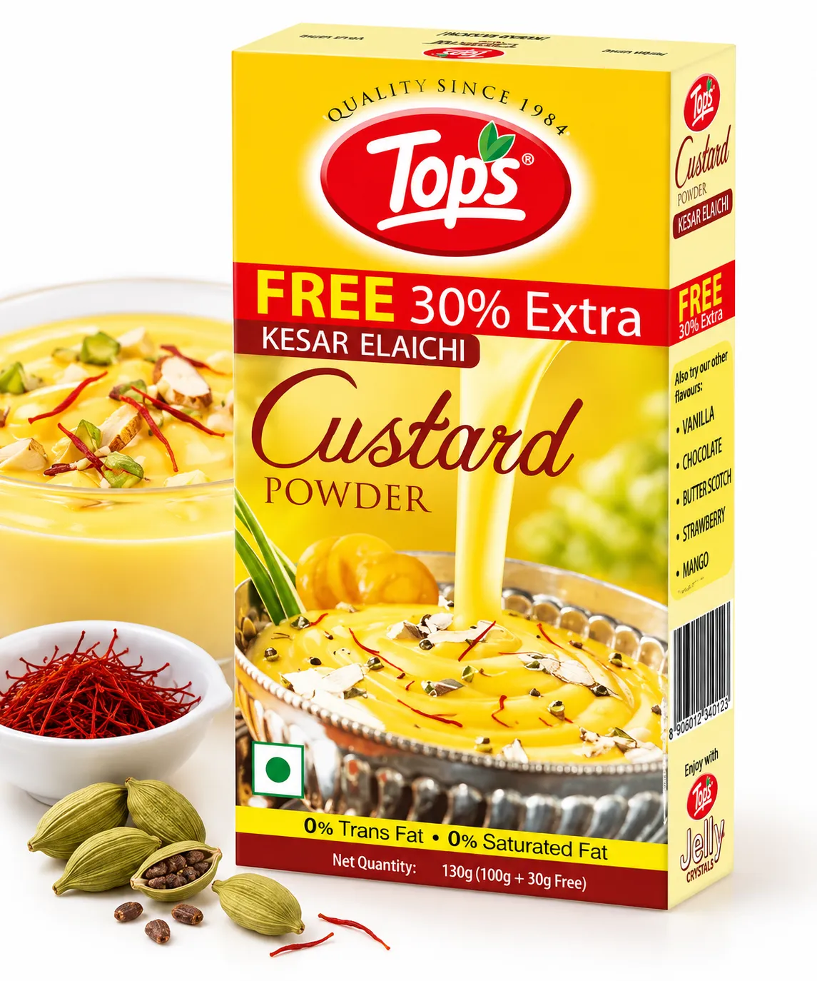 Tops Kesar Elaichi Custard Powder – 130g