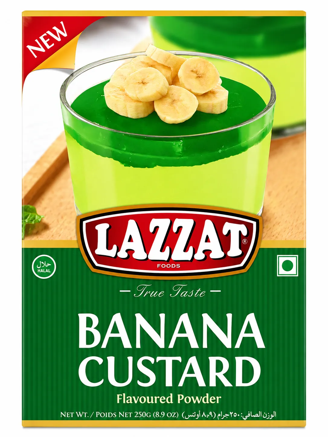 Lazzat Banana Custard Flavoured Powder – 250g | Halal