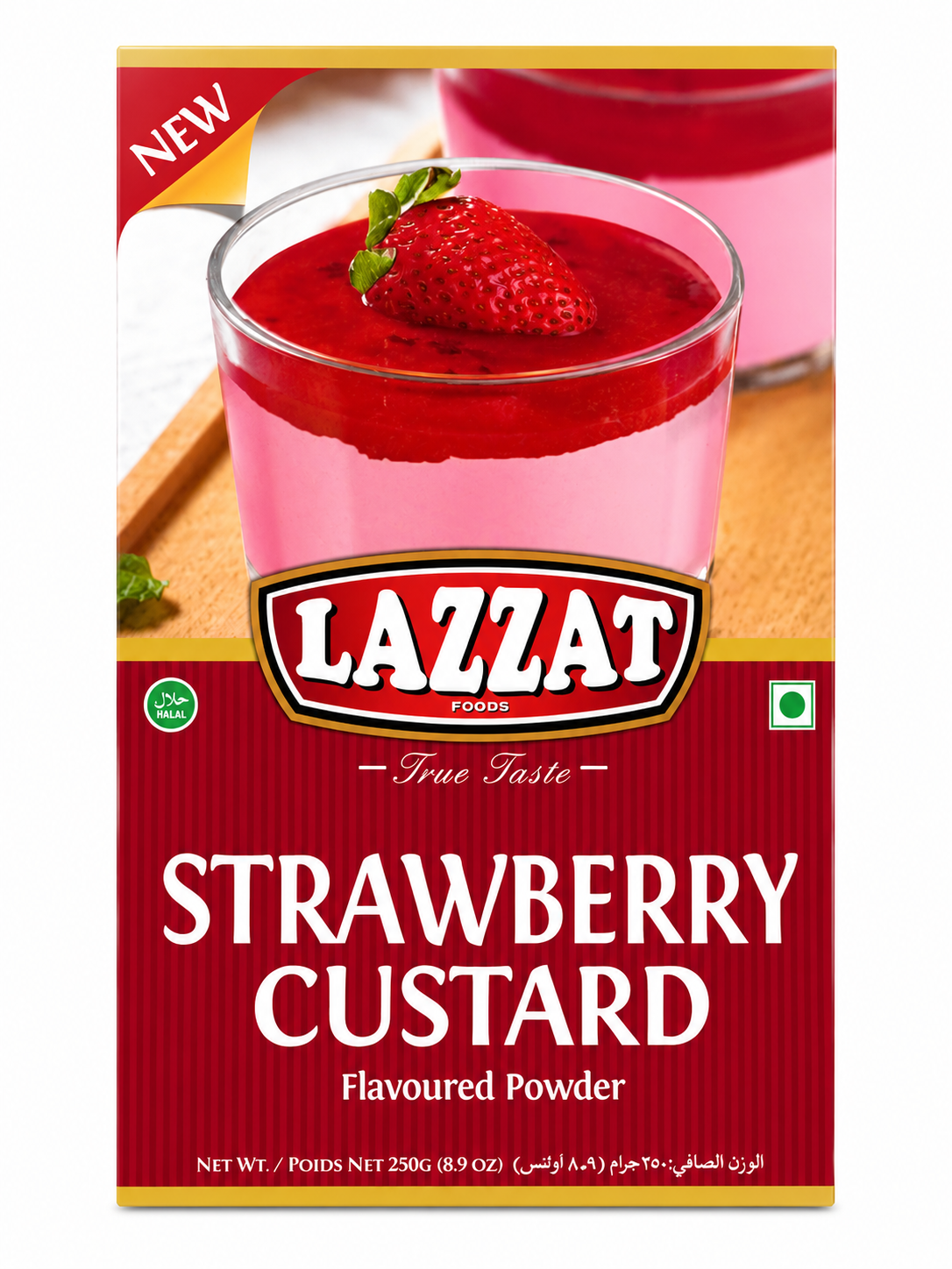 Lazzat Strawberry Custard Powder – 250g | Strawberry Flavoured Dessert Mix